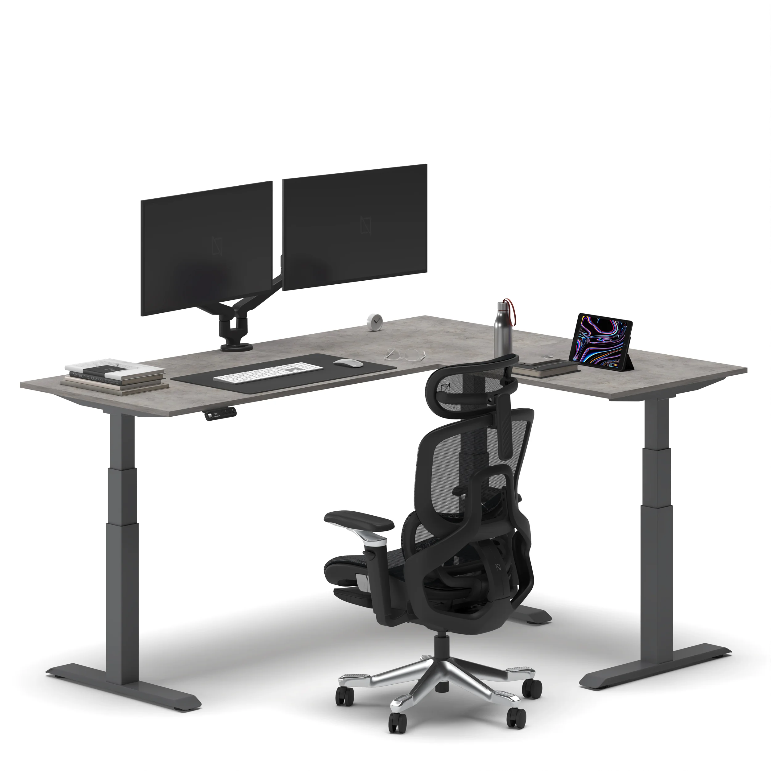 Navodesk® L Shaped Desk Concrete Top Grey Frame Right3