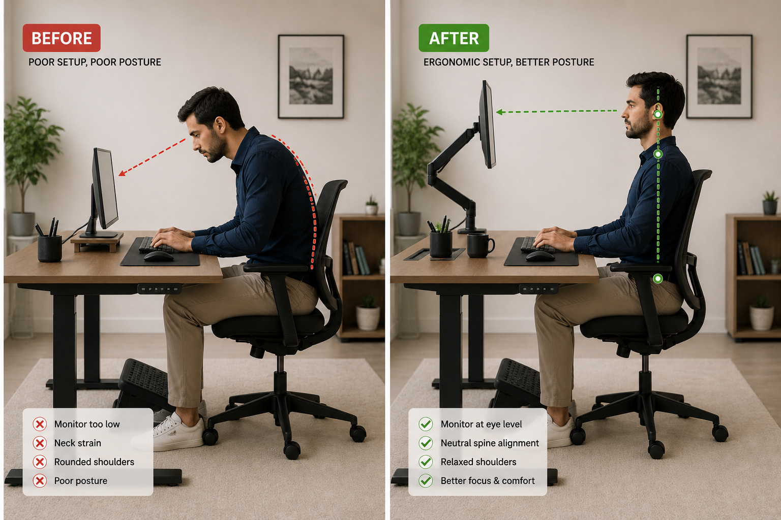 Ergonomic desk setup comparison