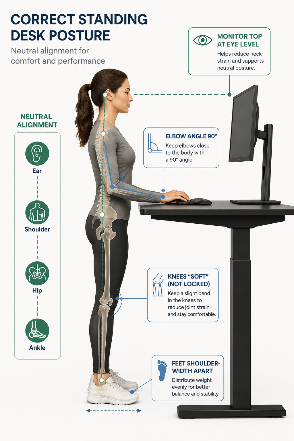 Correct standing desk posture guide