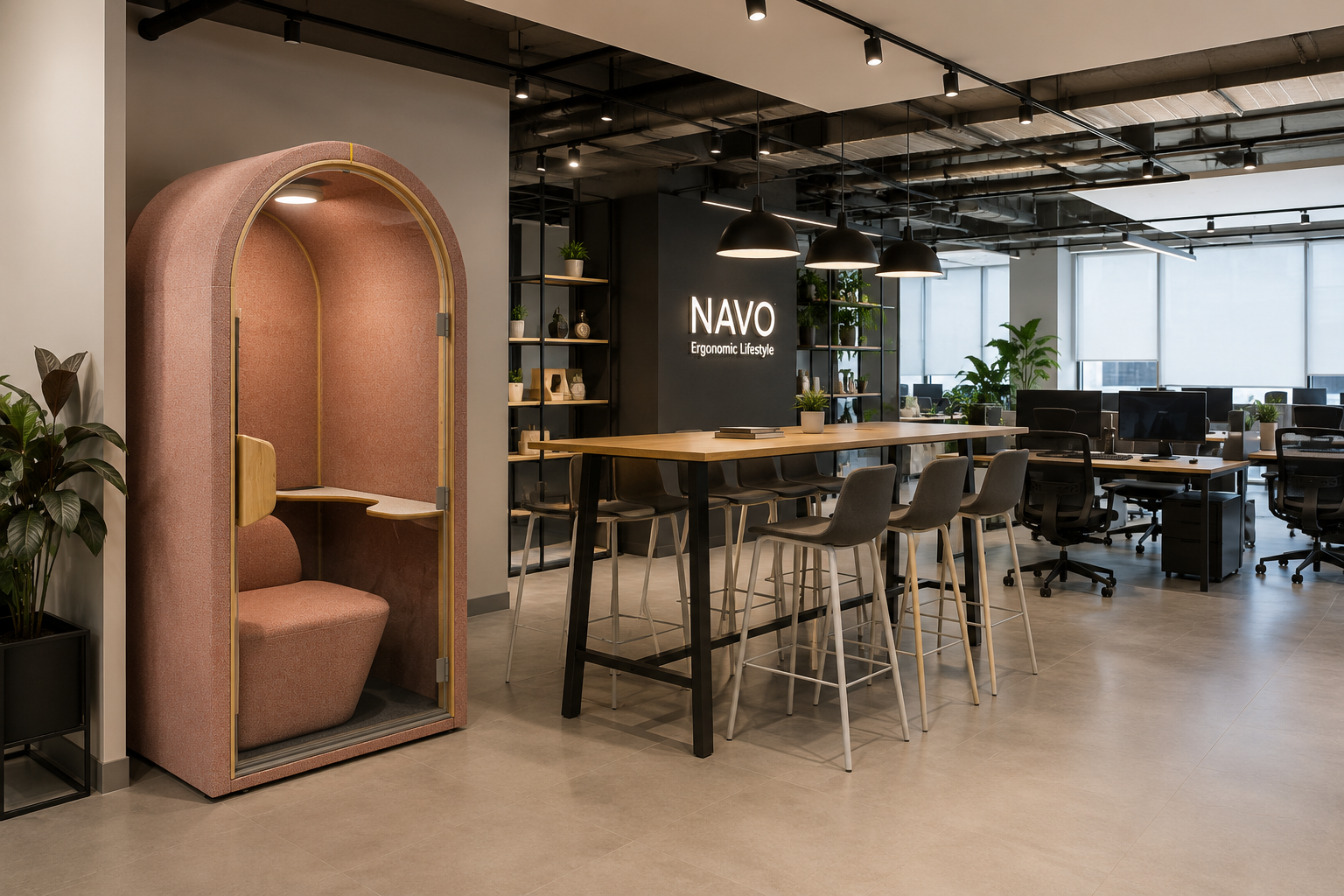 Modern office showroom with ergonomic design