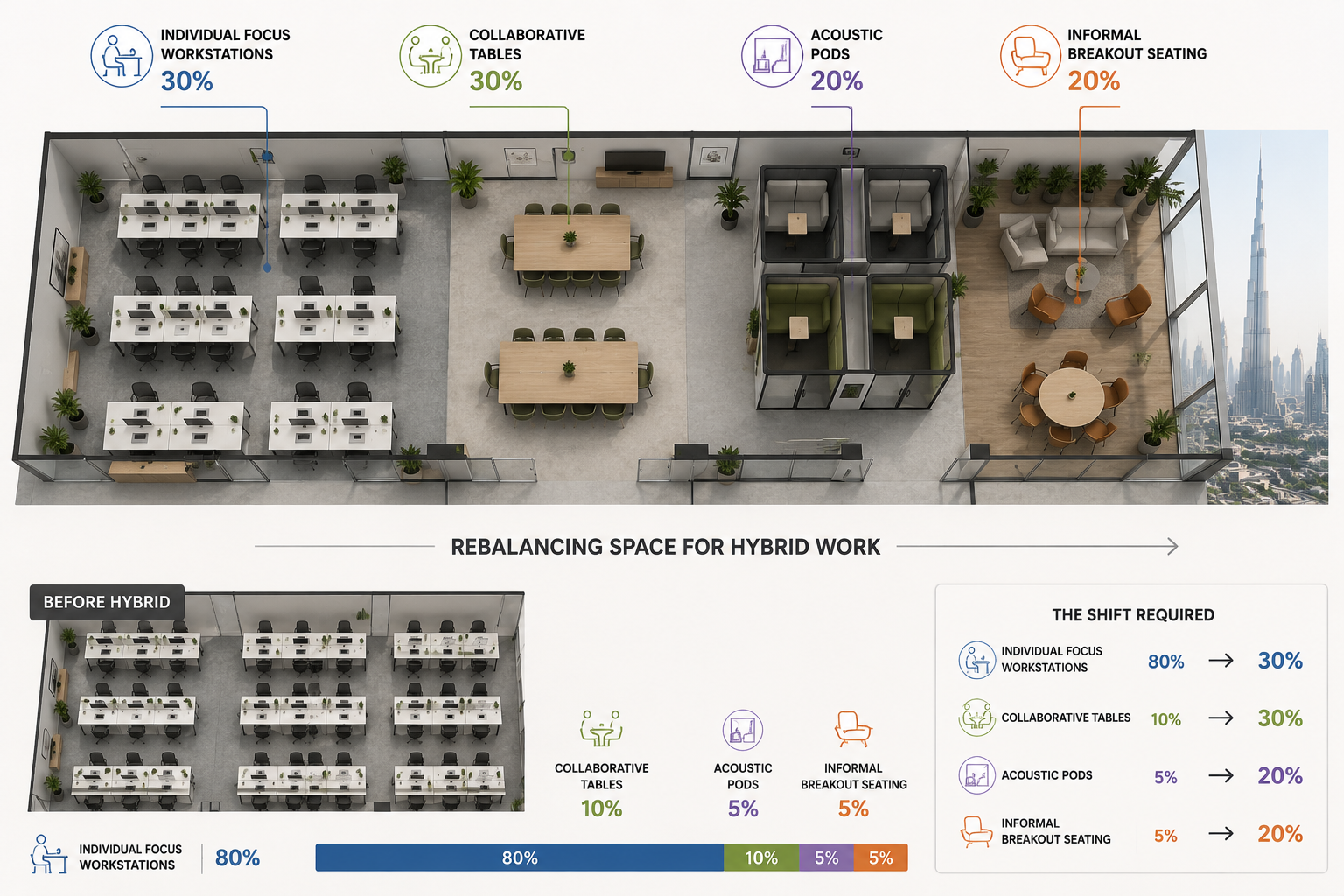 Rebalancing office space for hybrid work