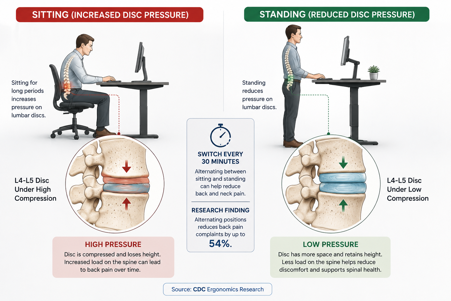 how standing desk reduce back pain