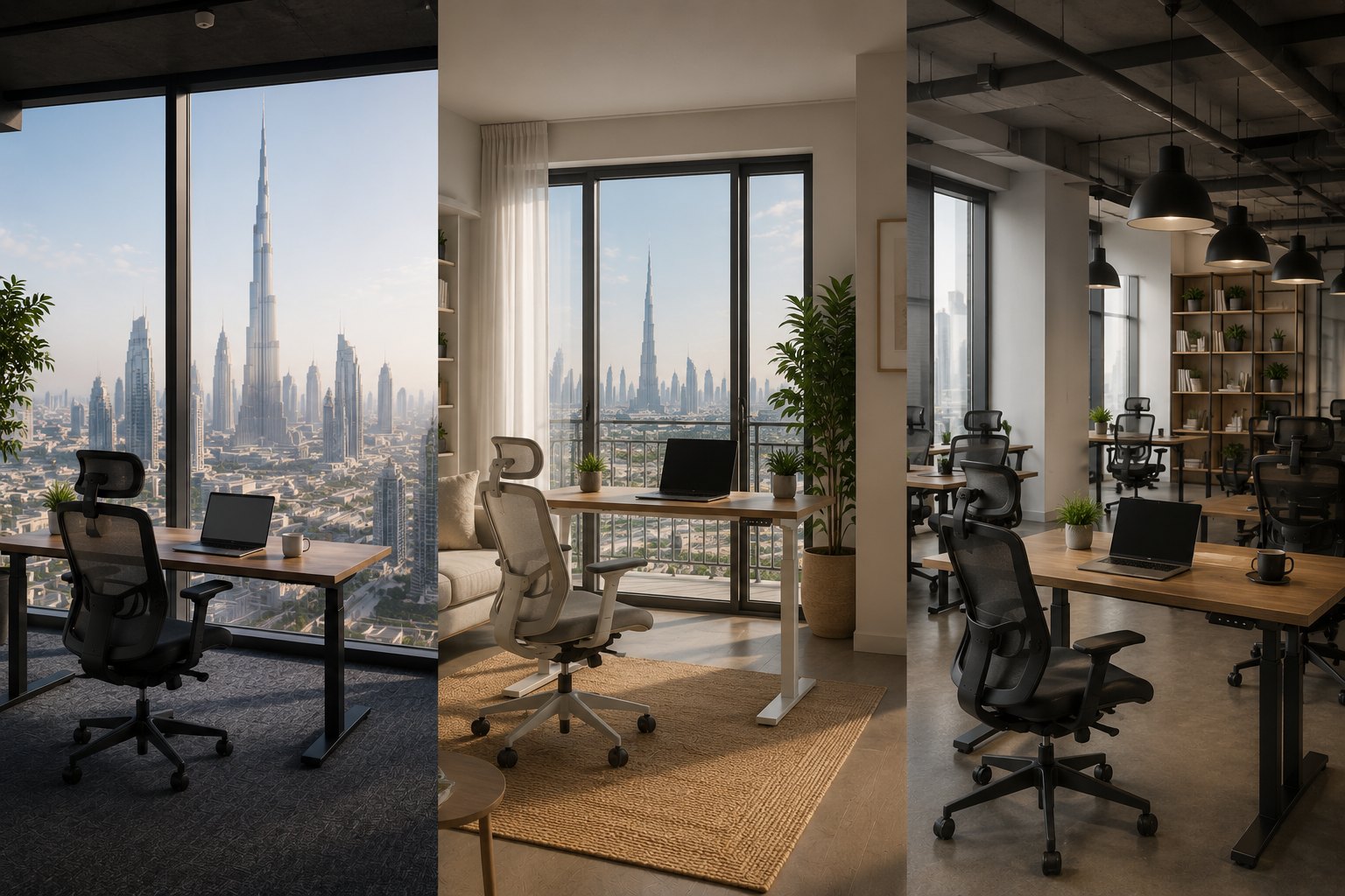 Modern workspaces with city views