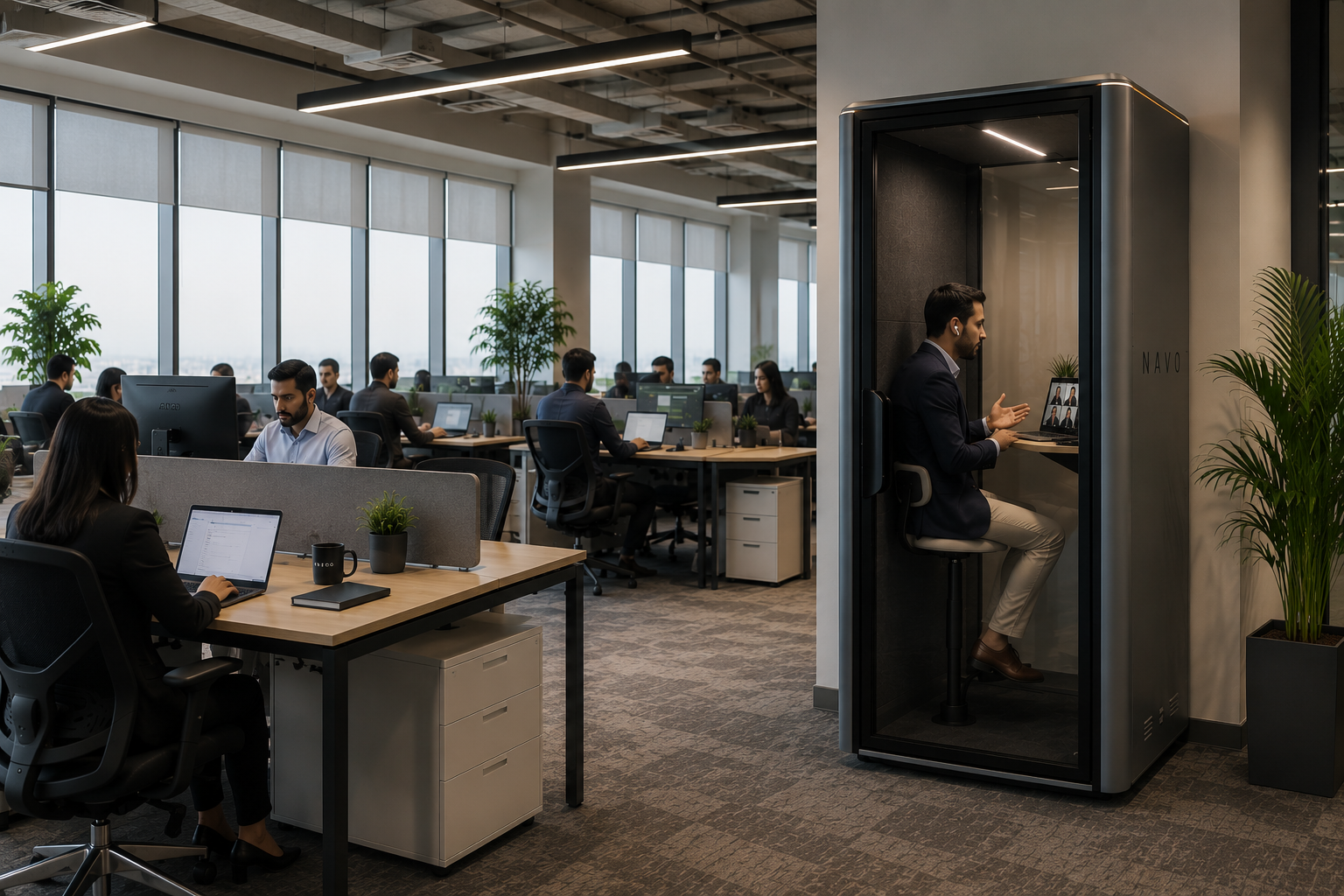 Modern Open Office with NAVO Meeting Pod